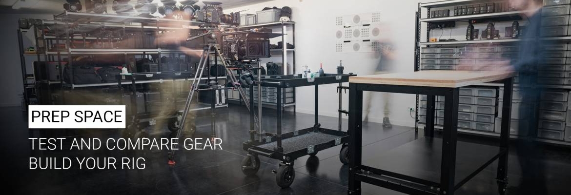 Prep space beschikbaar om je camera rig op te bouwen, gear te testen en te vergelijken
